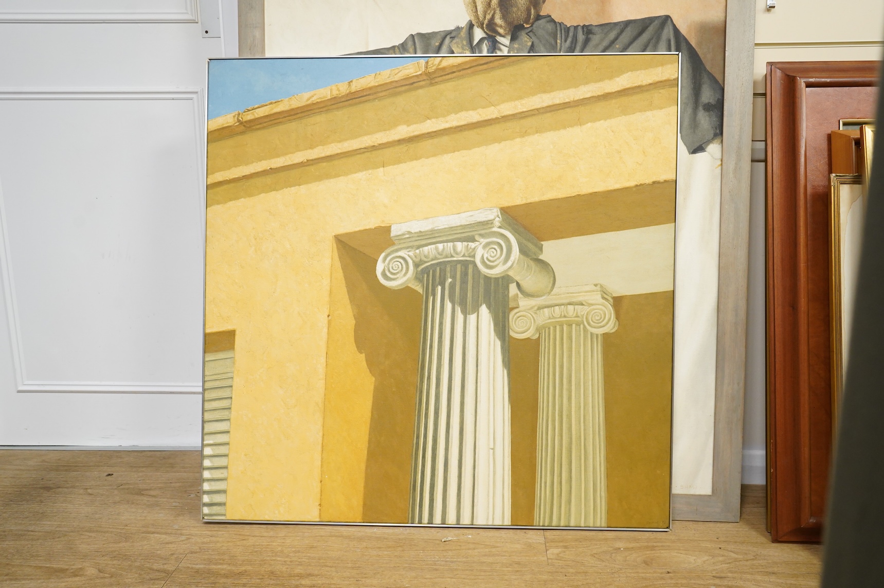 David Shaw (1952-1989), Ionic portico, signed and dated '78, oil on canvas, 97 x 97cm